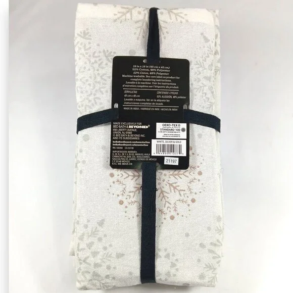 Bee & Willow-Silver& Gold Snowfall- Napkins- 18"x18"- Holiday- White - Picture 7 of 7